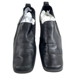 Black Leather Slip-On Shoes With Block Heel & Elastic Panels Womens Size 8 33a